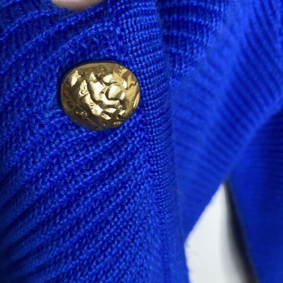 Linea by Louis Blue Acrylic & Wool Long Knit Jacket Oversized Cardigan Medium - Picture 5 of 9